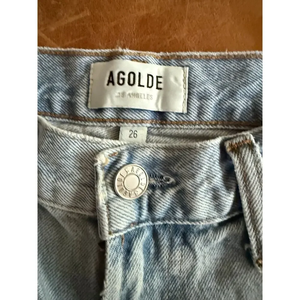 AGOLDE Vida Split Hem Long Denim Shorts Size 26 Light Wash